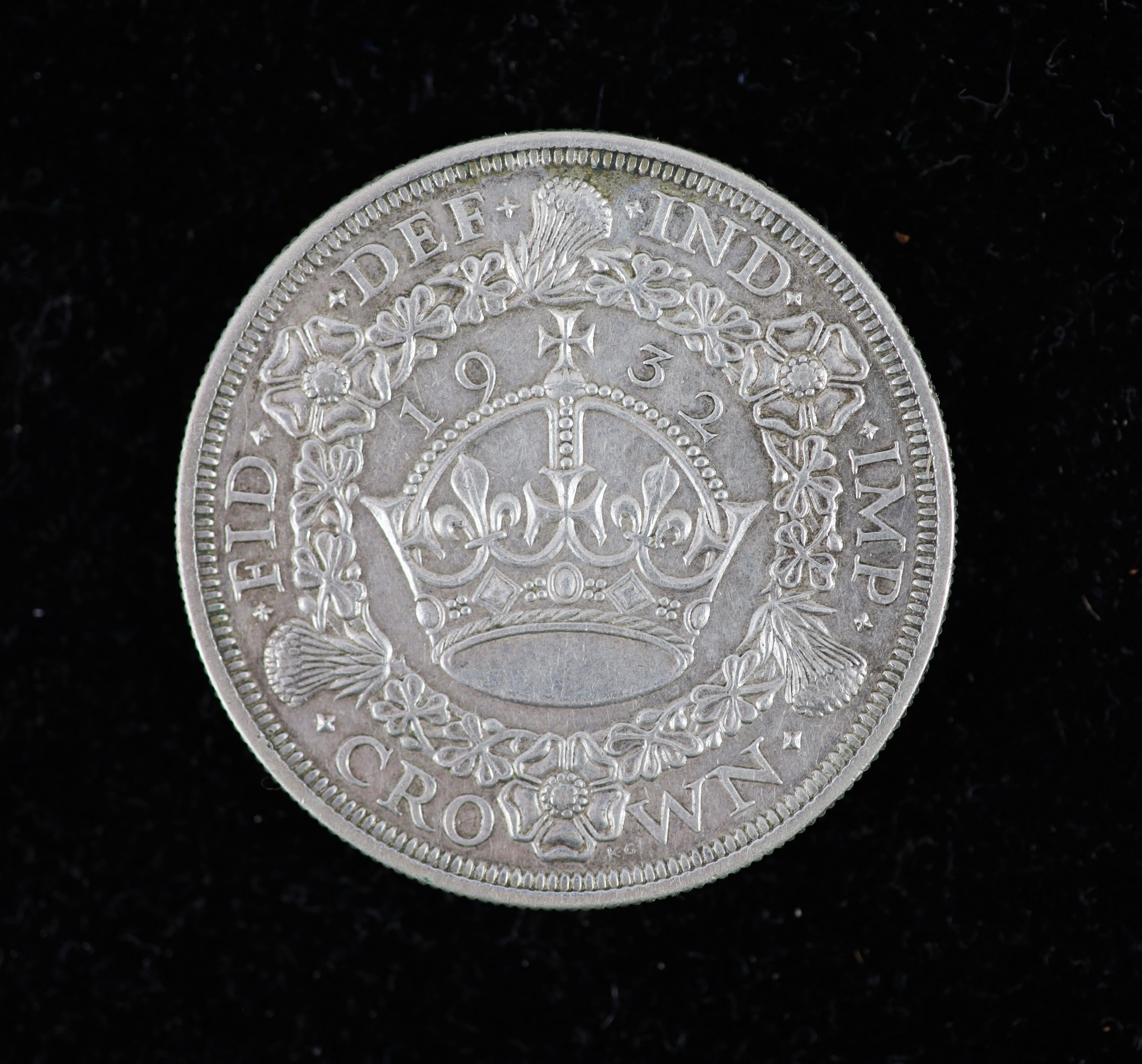 A George V specimen set of nine coins, 1932, fourth coinage, comprising Crown, (S4036), cleaned otherwise about EF, halfcrown and florin, cleaned otherwise good VF or better, shilling, sixpence and threepence, cleaned ot